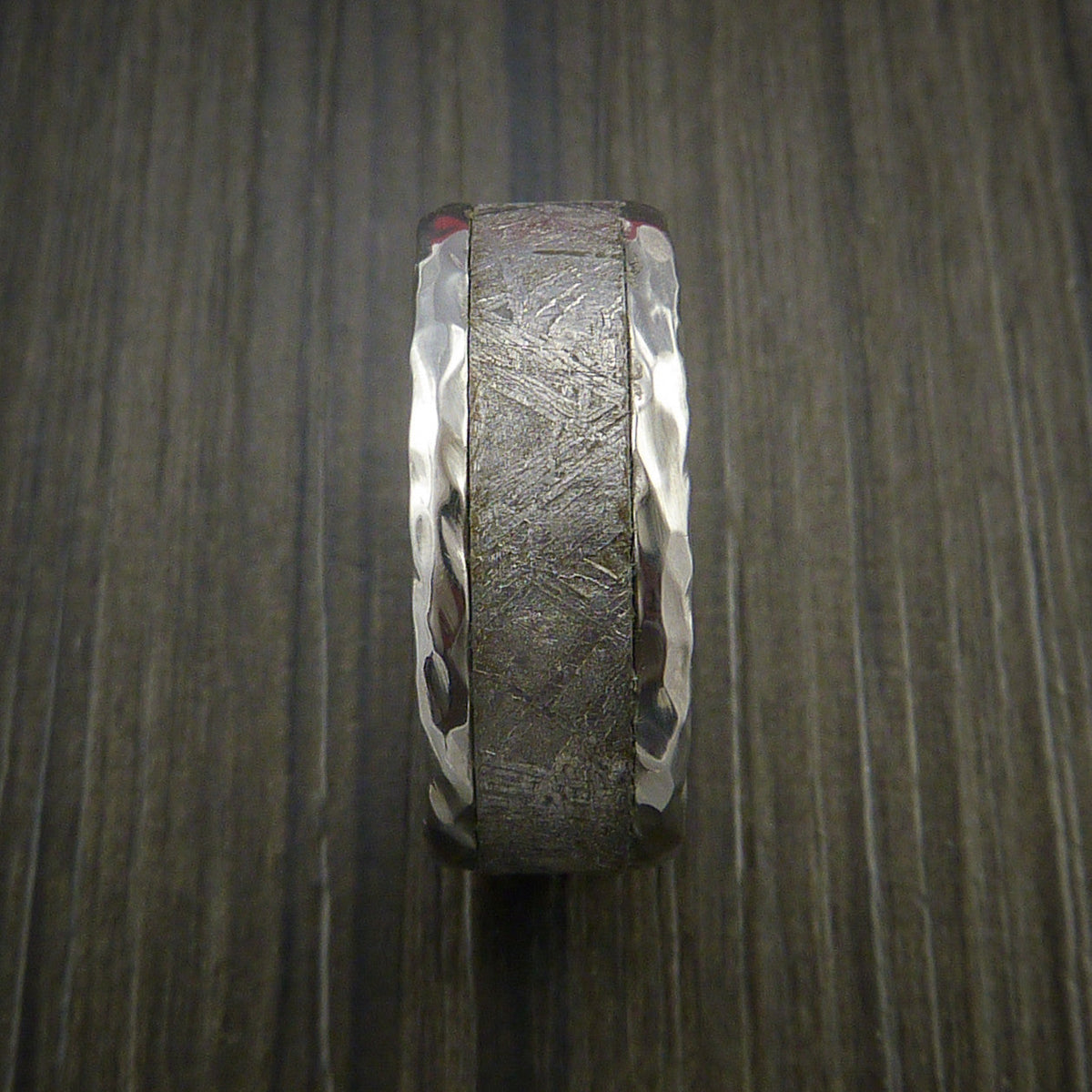 Monarch XVII - Hammered Cobalt Chrome Men's Ring with Gibeon Meteorite Inlay Wedding Ring - view 3 - Nura Lab
