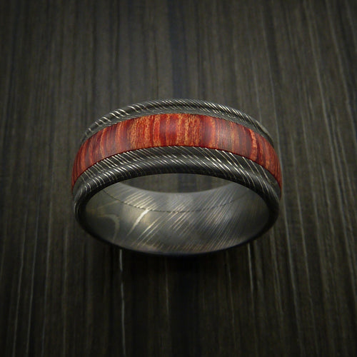 Overlander XI - Wood Men's Wedding Ring and Damascus Men's Ring inlaid with Hardwood - view 2 - Nura Lab