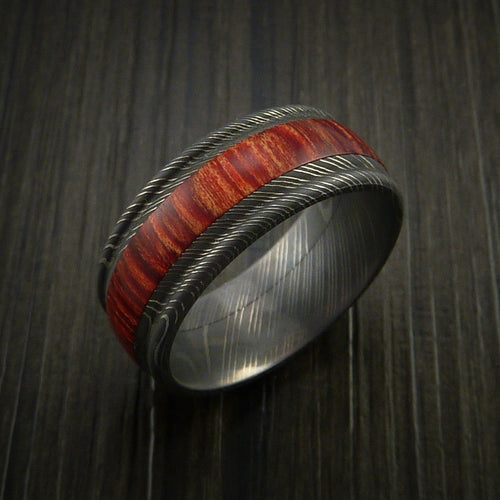 Overlander XI - Wood Men's Wedding Ring and Damascus Men's Ring inlaid with Hardwood - view 4 - Nura Lab