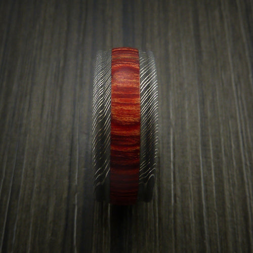 Overlander XI - Wood Men's Wedding Ring and Damascus Men's Ring inlaid with Hardwood - view 3 - Nura Lab