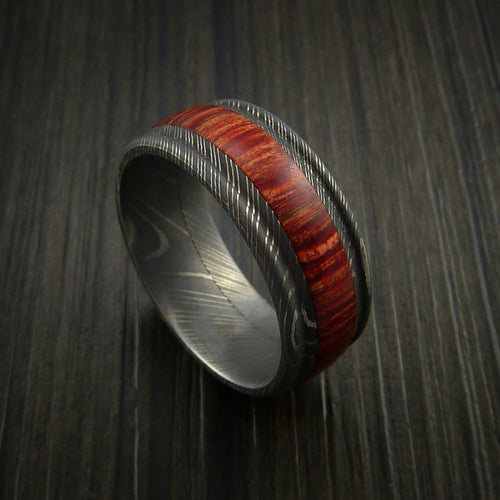 Overlander XI - Wood Men's Wedding Ring and Damascus Men's Ring inlaid with Hardwood - Nura Lab