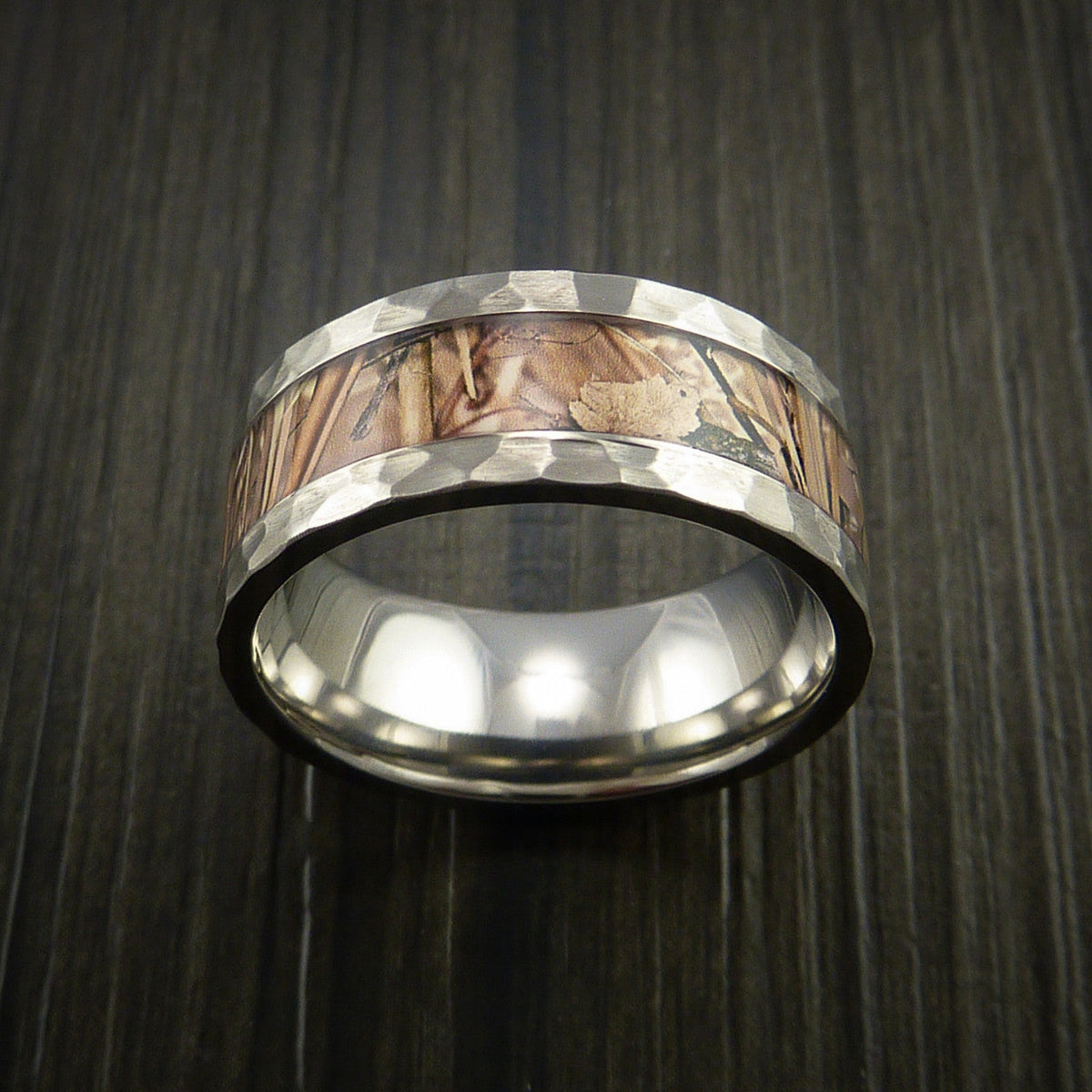 Stonehaven XVIII - Hammered Inconel Men's Ring with Camo Inlay Wedding Ring - view 2 - Nura Lab