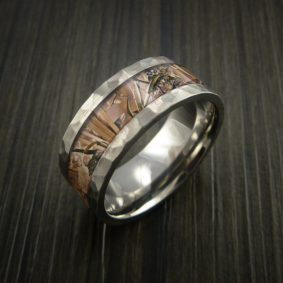 Stonehaven XVIII - Hammered Inconel Men's Ring with Camo Inlay Wedding Ring - view 4 - Nura Lab