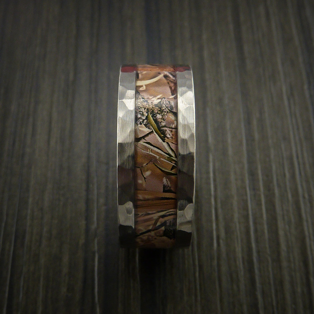 Stonehaven XVIII - Hammered Inconel Men's Ring with Camo Inlay Wedding Ring - view 3 - Nura Lab