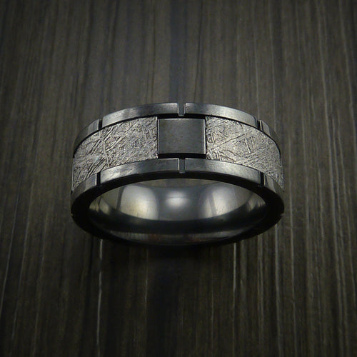Orion XVII - Gibeon Meteorite in Black Zirconium Wedding Men's Wedding Ring - view 2 - Nura Lab
