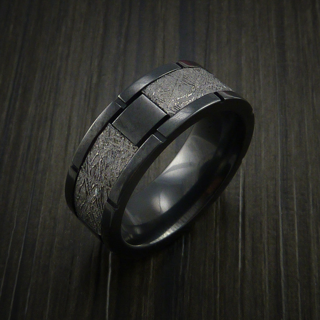 Orion XVII - Gibeon Meteorite in Black Zirconium Wedding Men's Wedding Ring - view 4 - Nura Lab