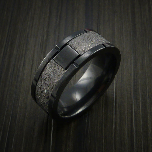 Orion XVII - Gibeon Meteorite in Black Zirconium Wedding Men's Wedding Ring - view 4 - Nura Lab