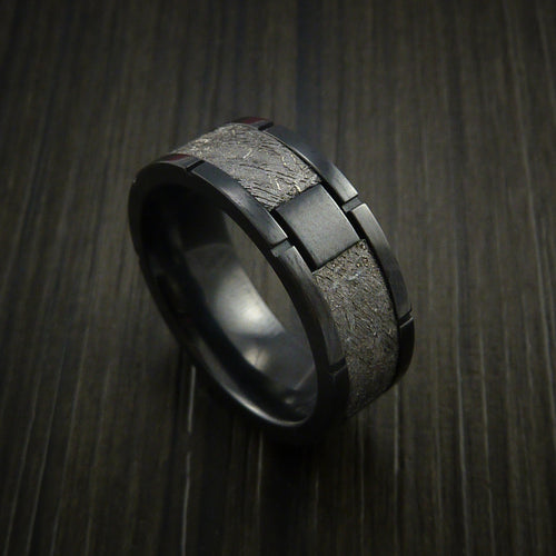 Orion XVII - Gibeon Meteorite in Black Zirconium Wedding Men's Wedding Ring - Nura Lab
