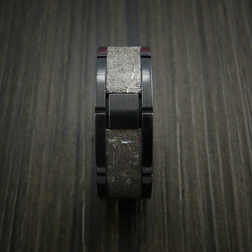 Orion XVII - Gibeon Meteorite in Black Zirconium Wedding Men's Wedding Ring - view 3 - Nura Lab