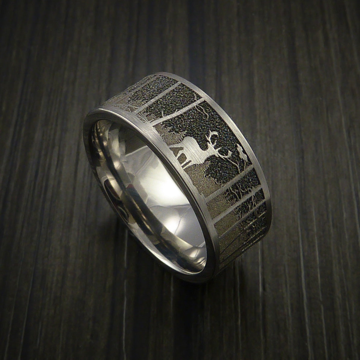 Nightfall XII - Elk in the Woods Hunter Wedding Men's Wedding Ring Cobalt Chrome Band - Nura Lab