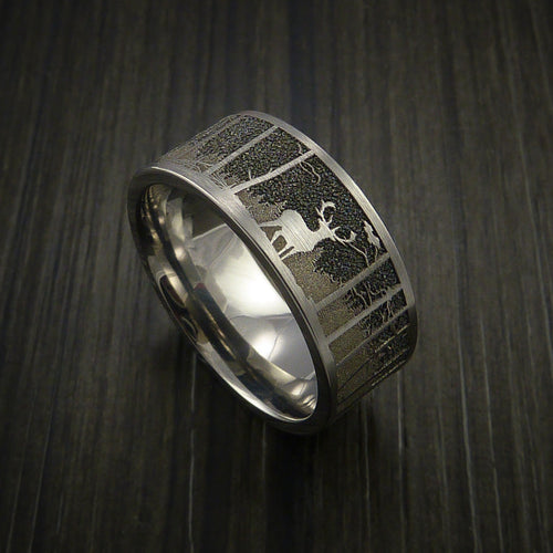 Nightfall XII - Elk in the Woods Hunter Wedding Men's Wedding Ring Cobalt Chrome Band - Nura Lab