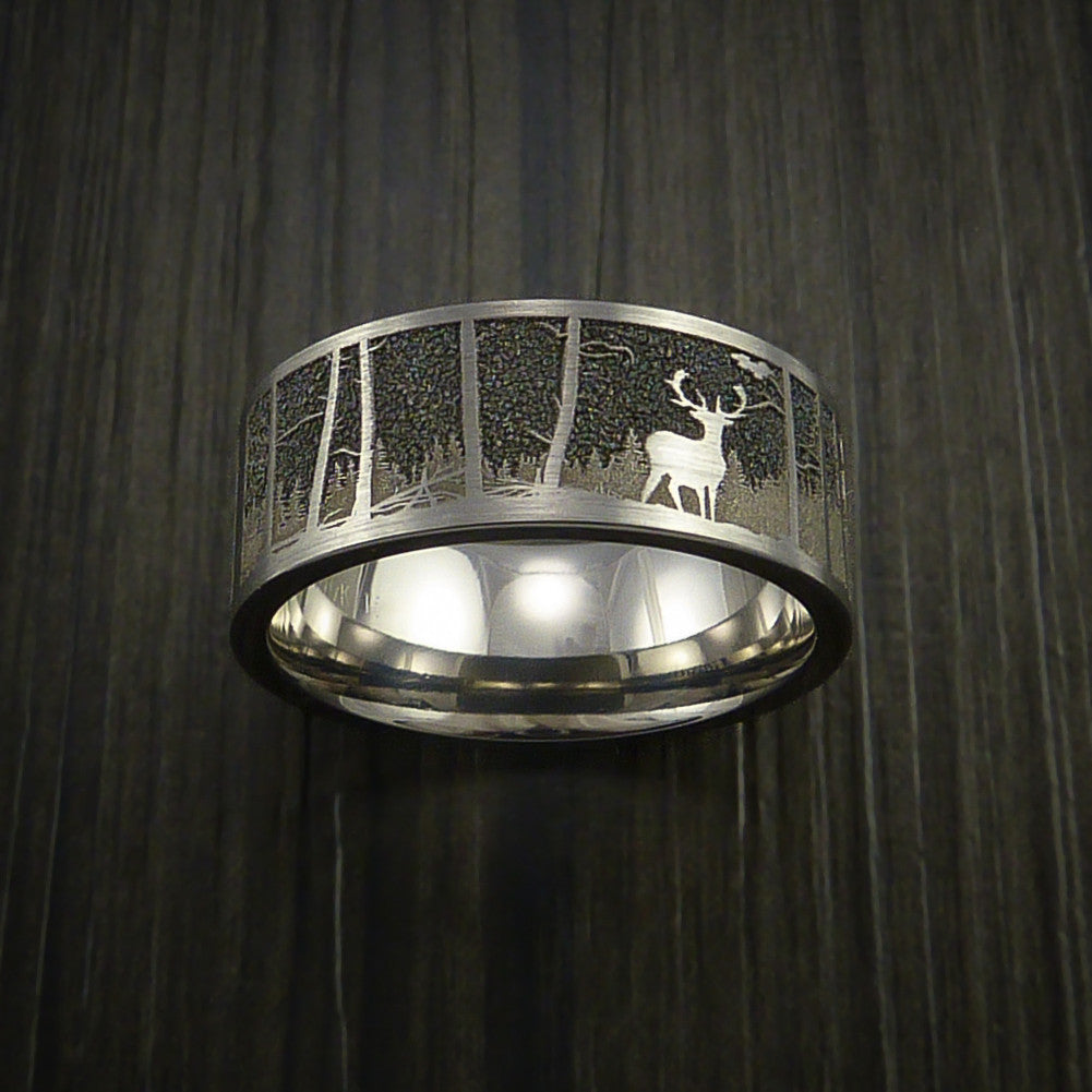 Nightfall XII - Elk in the Woods Hunter Wedding Men's Wedding Ring Cobalt Chrome Band - view 2 - Nura Lab