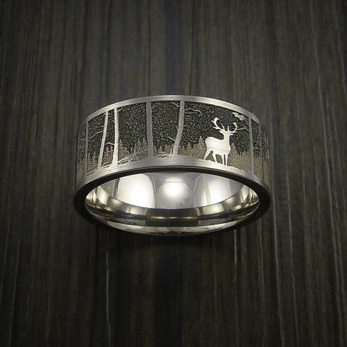 Nightfall XII - Elk in the Woods Hunter Wedding Men's Wedding Ring Cobalt Chrome Band - view 2 - Nura Lab