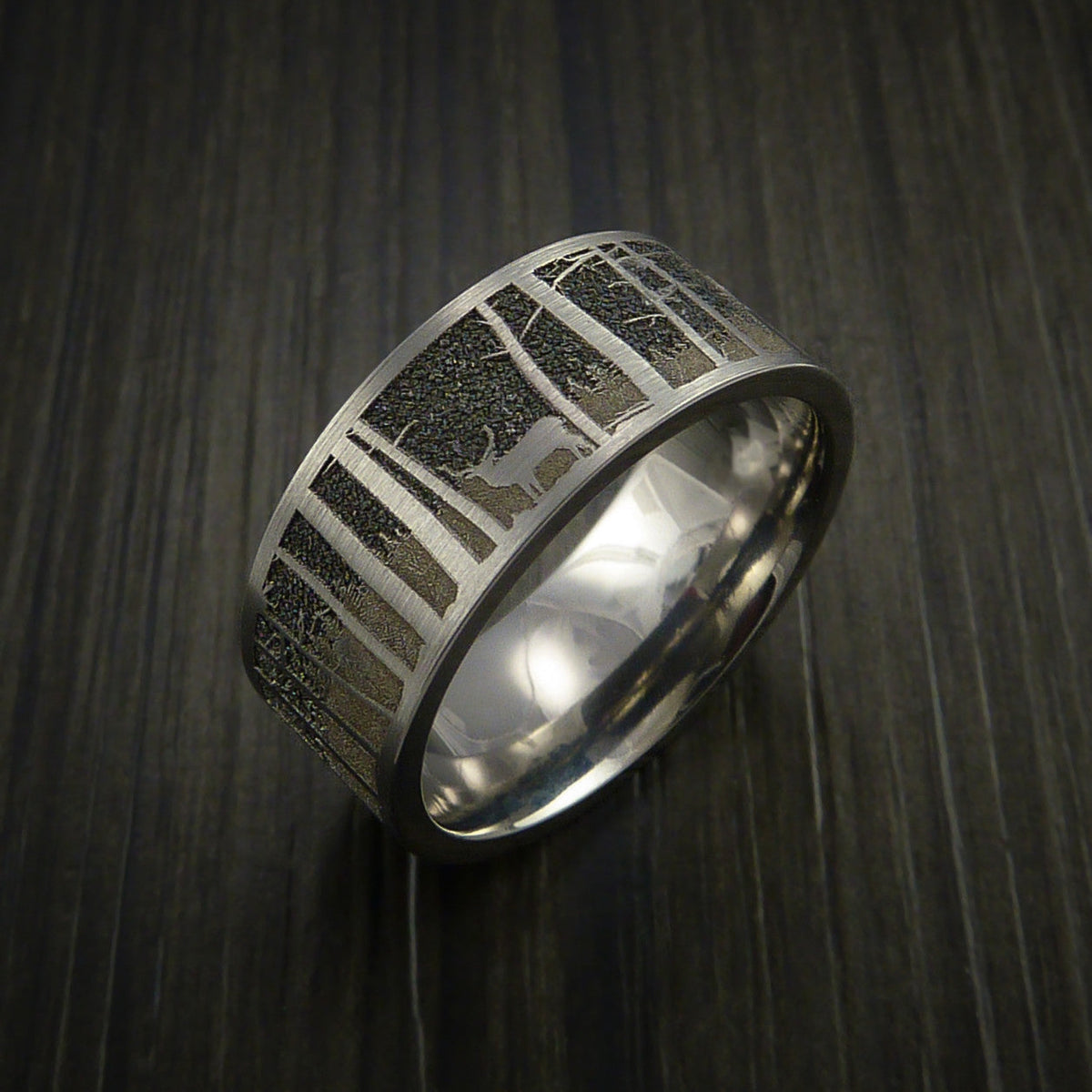 Nightfall XII - Elk in the Woods Hunter Wedding Men's Wedding Ring Cobalt Chrome Band - view 3 - Nura Lab