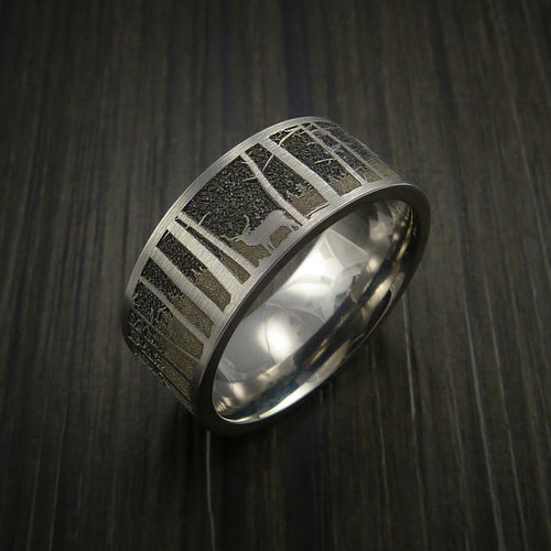 Nightfall XII - Elk in the Woods Hunter Wedding Men's Wedding Ring Cobalt Chrome Band - view 3 - Nura Lab