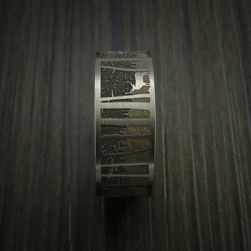 Nightfall XII - Elk in the Woods Hunter Wedding Men's Wedding Ring Cobalt Chrome Band - view 4 - Nura Lab