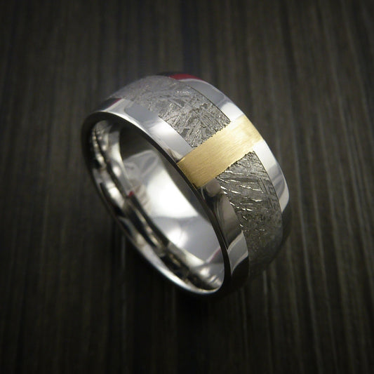 Voyager XVII - Gibeon Meteorite in Cobalt Chrome and 14k Yellow Gold Wedding Men's Wedding Ring - Nura Lab