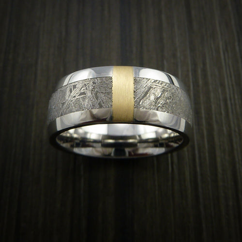 Voyager XVII - Gibeon Meteorite in Cobalt Chrome and 14k Yellow Gold Wedding Men's Wedding Ring - view 2 - Nura Lab
