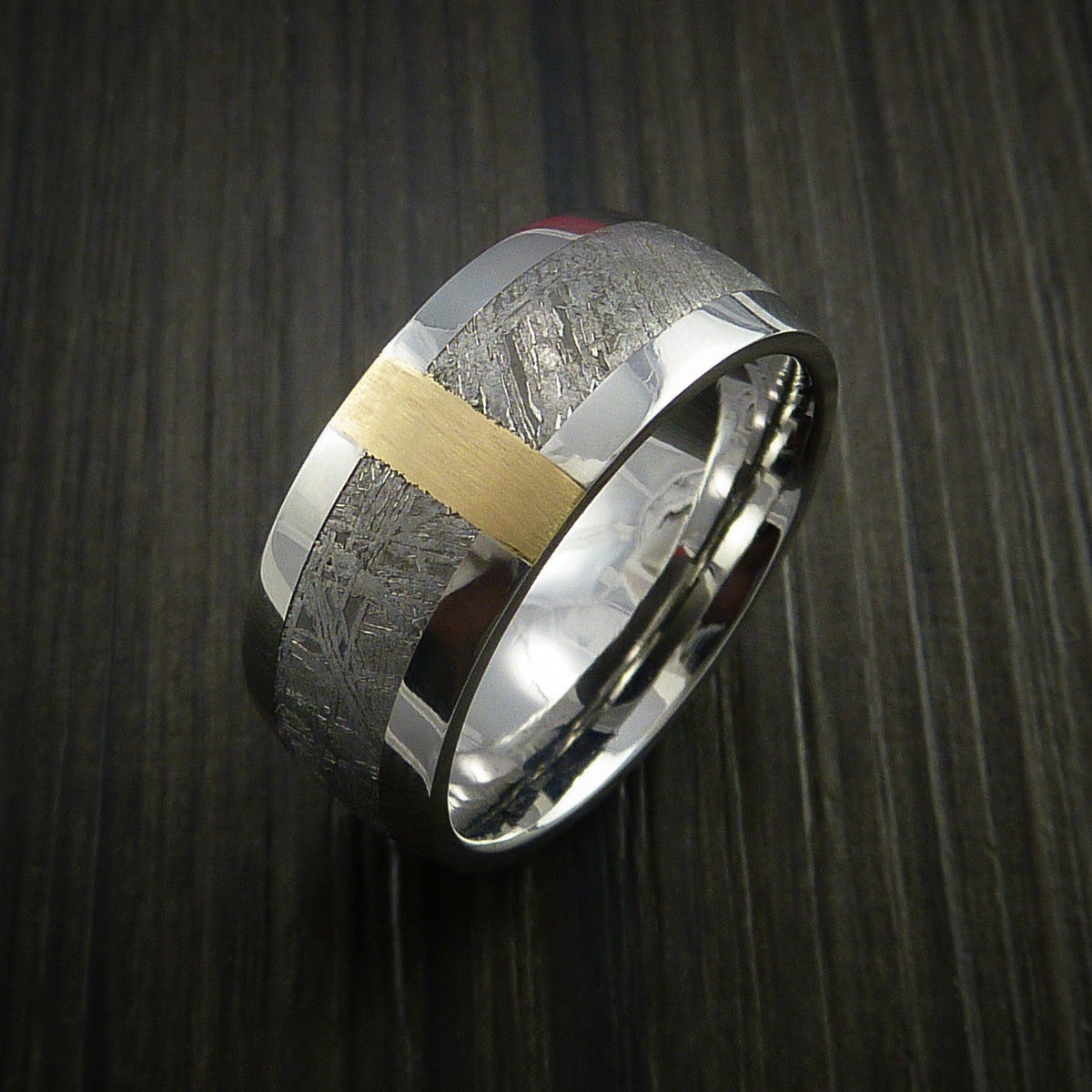 Voyager XVII - Gibeon Meteorite in Cobalt Chrome and 14k Yellow Gold Wedding Men's Wedding Ring - view 3 - Nura Lab
