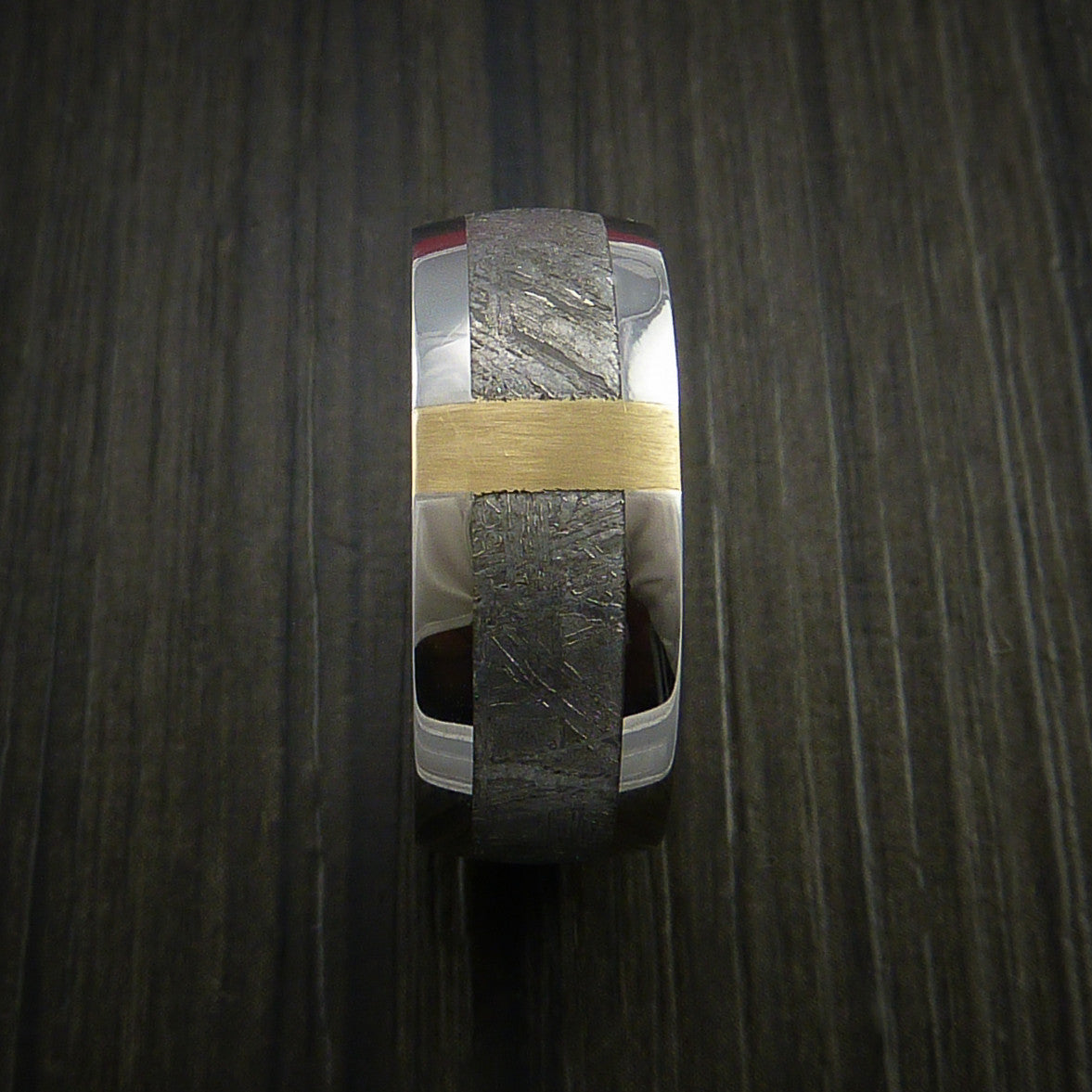 Voyager XVII - Gibeon Meteorite in Cobalt Chrome and 14k Yellow Gold Wedding Men's Wedding Ring - view 4 - Nura Lab