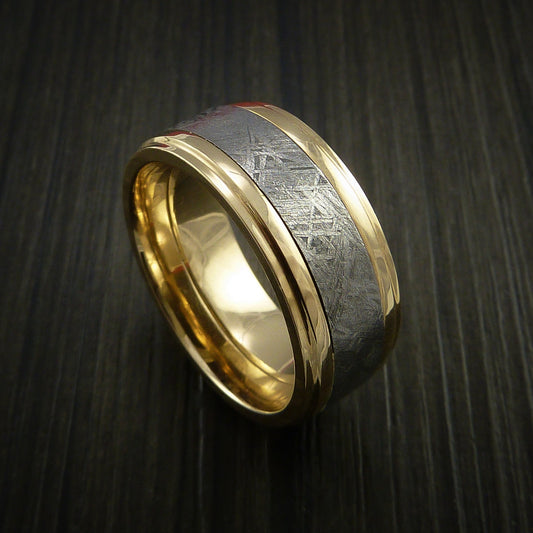Hector XVII - Gibeon Meteorite in 14K Yellow Gold Wedding Men's Wedding Ring - Nura Lab