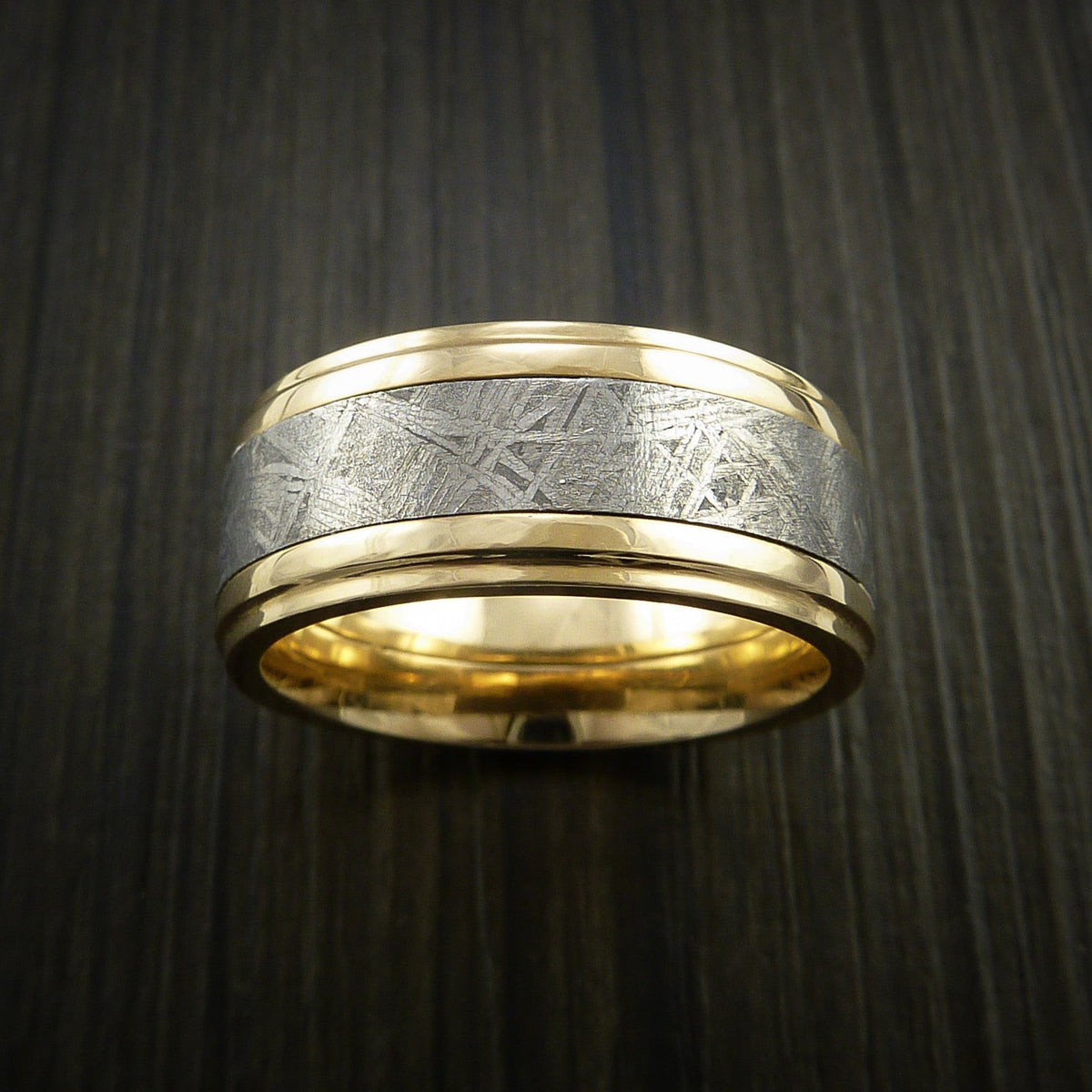 Hector XVII - Gibeon Meteorite in 14K Yellow Gold Wedding Men's Wedding Ring - view 2 - Nura Lab