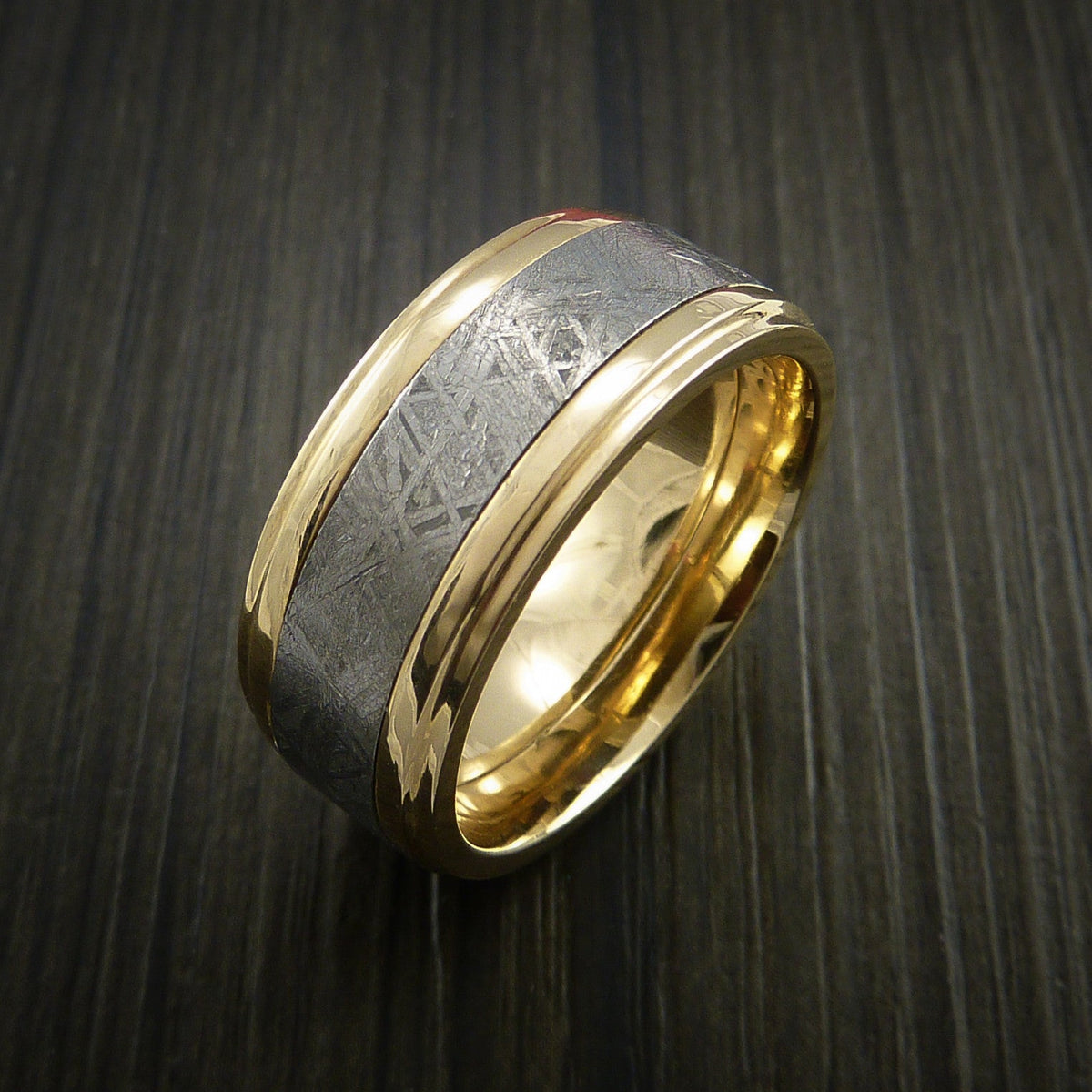 Hector XVII - Gibeon Meteorite in 14K Yellow Gold Wedding Men's Wedding Ring - view 4 - Nura Lab