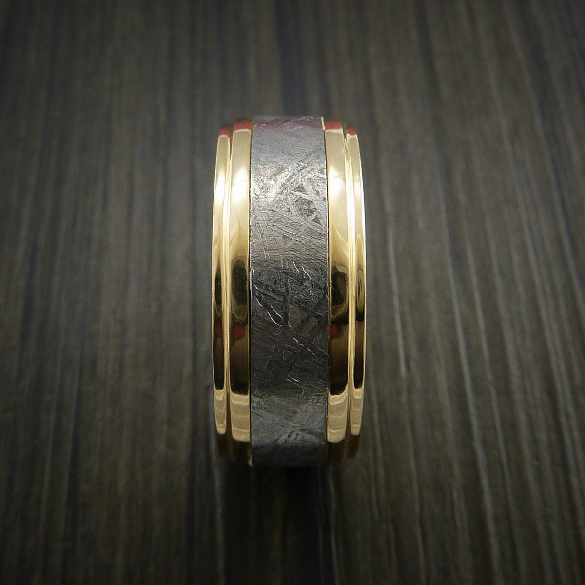 Hector XVII - Gibeon Meteorite in 14K Yellow Gold Wedding Men's Wedding Ring - view 3 - Nura Lab