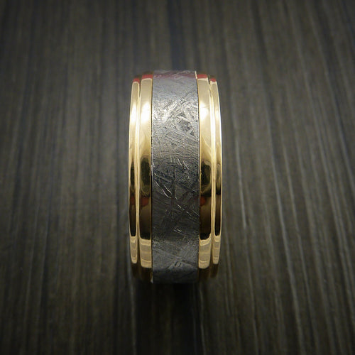 Hector XVII - Gibeon Meteorite in 14K Yellow Gold Wedding Men's Wedding Ring - view 3 - Nura Lab