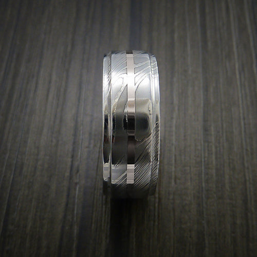 Crown X - Damascus Steel 14K White Gold Men's Ring with Gold Sleeve Wedding Ring - view 3 - Nura Lab