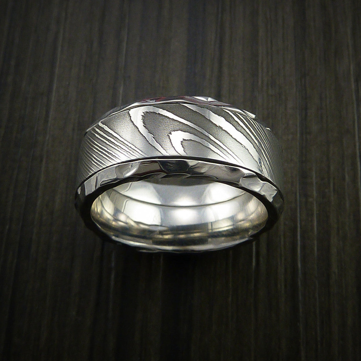 Midnight X - Damascus Steel in Inconel Wedding Men's Wedding Ring - view 2 - Nura Lab
