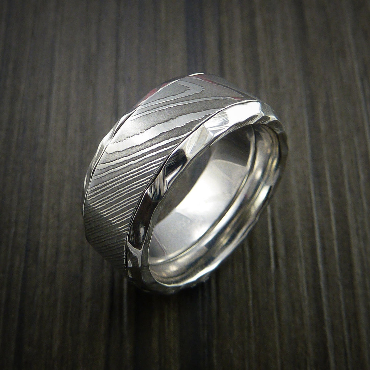Midnight X - Damascus Steel in Inconel Wedding Men's Wedding Ring - view 4 - Nura Lab