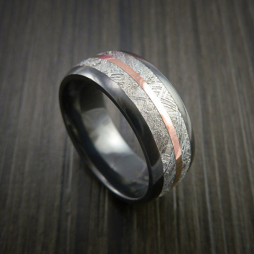 King James XVII - Gibeon Meteorite in Black Zirconium Band with 14K Rose Gold Men's Wedding Ring - Nura Lab