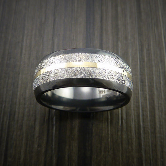 Knight XVII - Gibeon Meteorite in Black Zirconium Band with 14K Yellow Gold Men's Wedding Ring - view 2 - Nura Lab
