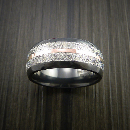 King James XVII - Gibeon Meteorite in Black Zirconium Band with 14K Rose Gold Men's Wedding Ring - view 2 - Nura Lab