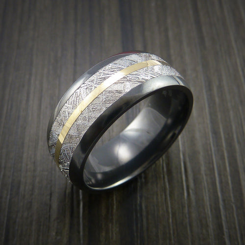 Knight XVII - Gibeon Meteorite in Black Zirconium Band with 14K Yellow Gold Men's Wedding Ring - view 3 - Nura Lab