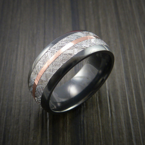 King James XVII - Gibeon Meteorite in Black Zirconium Band with 14K Rose Gold Men's Wedding Ring - view 4 - Nura Lab