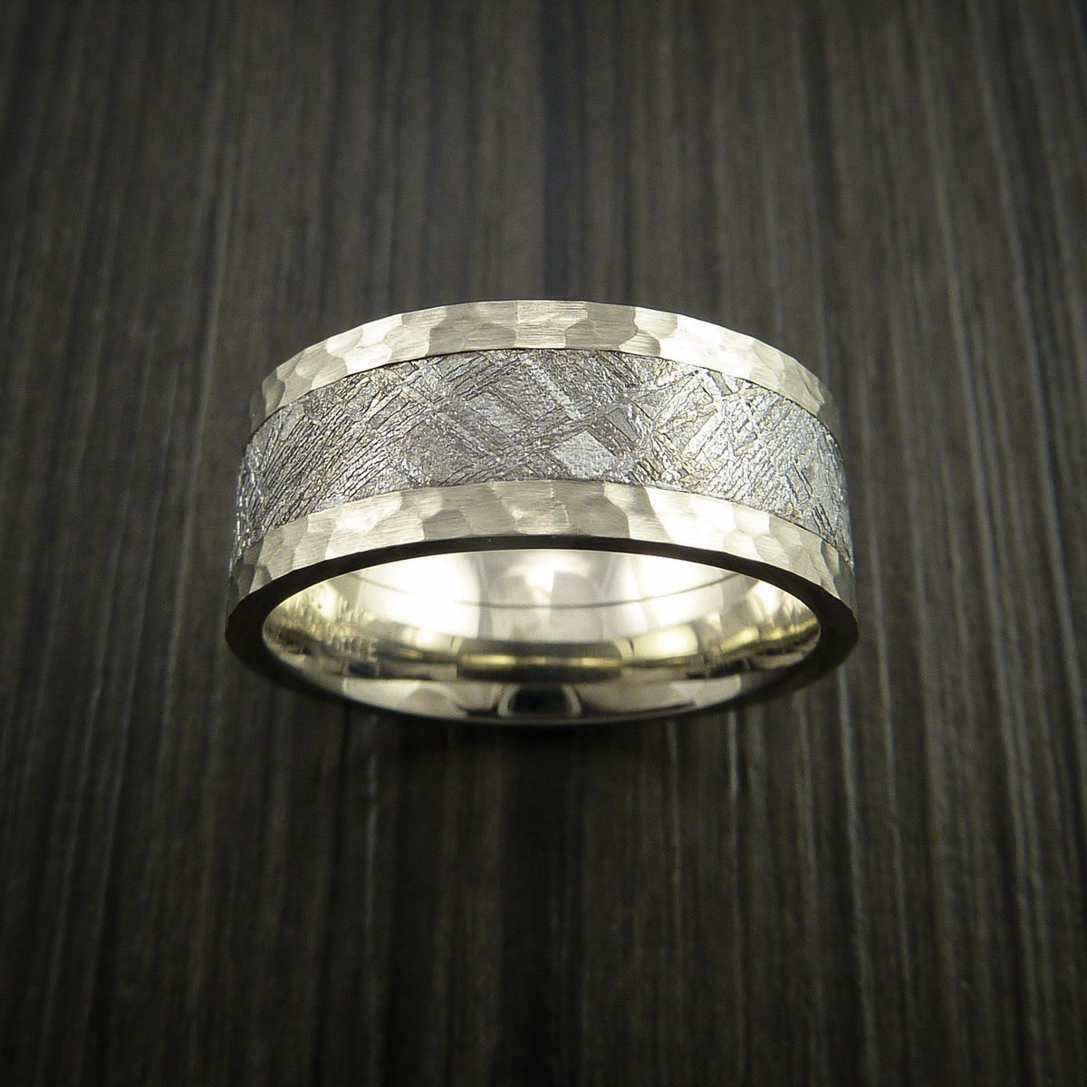 Achilles XVII - Gibeon Meteorite in White Gold Wedding Men's Wedding Ring - view 2 - Nura Lab