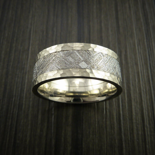 Achilles XVII - Gibeon Meteorite in White Gold Wedding Men's Wedding Ring - view 2 - Nura Lab