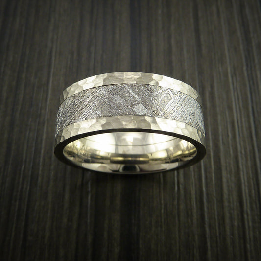Achilles XVII - Gibeon Meteorite in White Gold Wedding Men's Wedding Ring - view 2 - Nura Lab