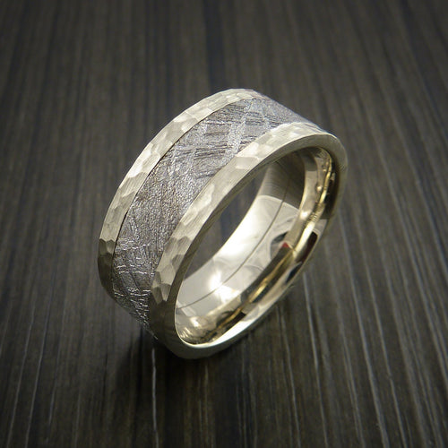 Achilles XVII - Gibeon Meteorite in White Gold Wedding Men's Wedding Ring - view 3 - Nura Lab