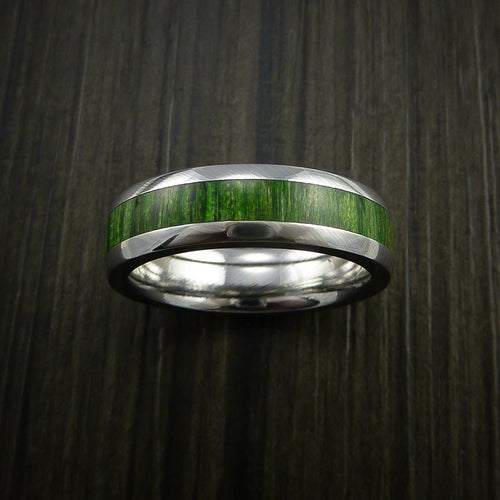 Stonehaven IX - Damascus Steel Men's Wedding Ring Inlaid with Jade Hard Wood - view 2 - Nura Lab