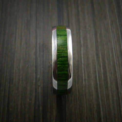 Stonehaven IX - Damascus Steel Men's Wedding Ring Inlaid with Jade Hard Wood - view 3 - Nura Lab
