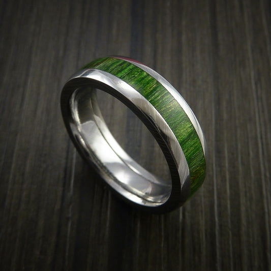 Stonehaven IX - Damascus Steel Men's Wedding Ring Inlaid with Jade Hard Wood - Nura Lab