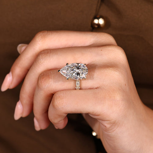 Elodie Grace - 10 Carat Pear Shaped Diamond Ring with Marquise and Round Pave