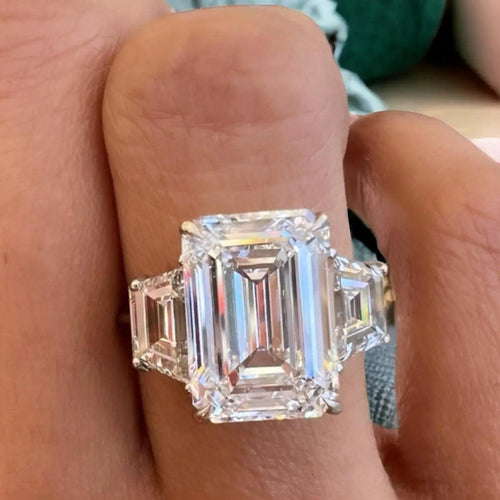 Love - Emerald Cut Three Stone Lab Grown Diamond Engagement Ring Raphana Jewellery