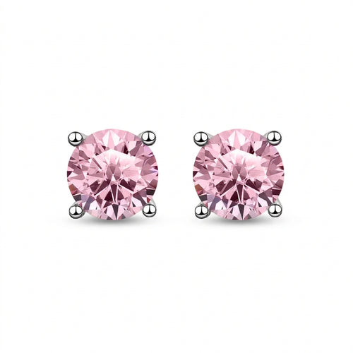 Rosavelle Pink Moissanite Stud Earrings by Nura Lab in platinum plating over S925 sterling silver