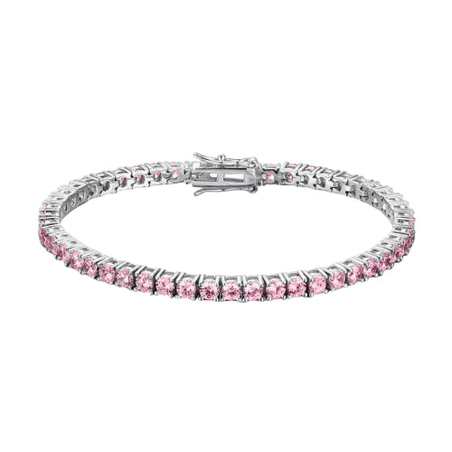 Rosavelle Pink Moissanite Tennis Bracelet by Nura Lab in Platinum plating over sterling silver