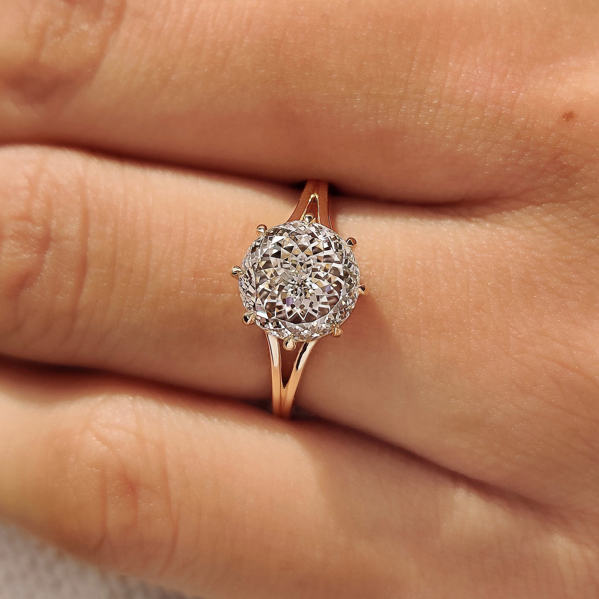Celestine Grace - Portuguese Cut Diamond Solitaire Engagement Ring with Split Shank
