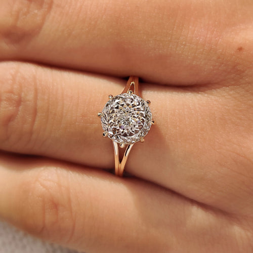 Celestine Grace - Portuguese Cut Diamond Solitaire Engagement Ring with Split Shank